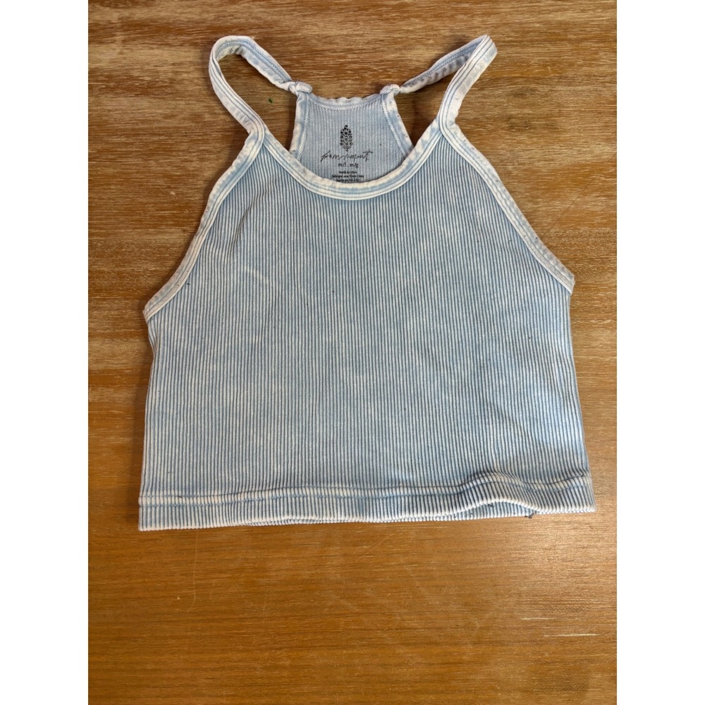FP Movement by Free People Light Blue Ribbed Cropped Tank Top